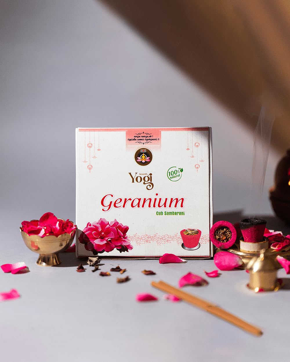 Swamy Krishna Yogi Geranium Cup Sambrani, 100% Natural Charcoal Free Incense Cups with Ceramic Holder, Pack of 3 (36 Pieces Total)-image-35