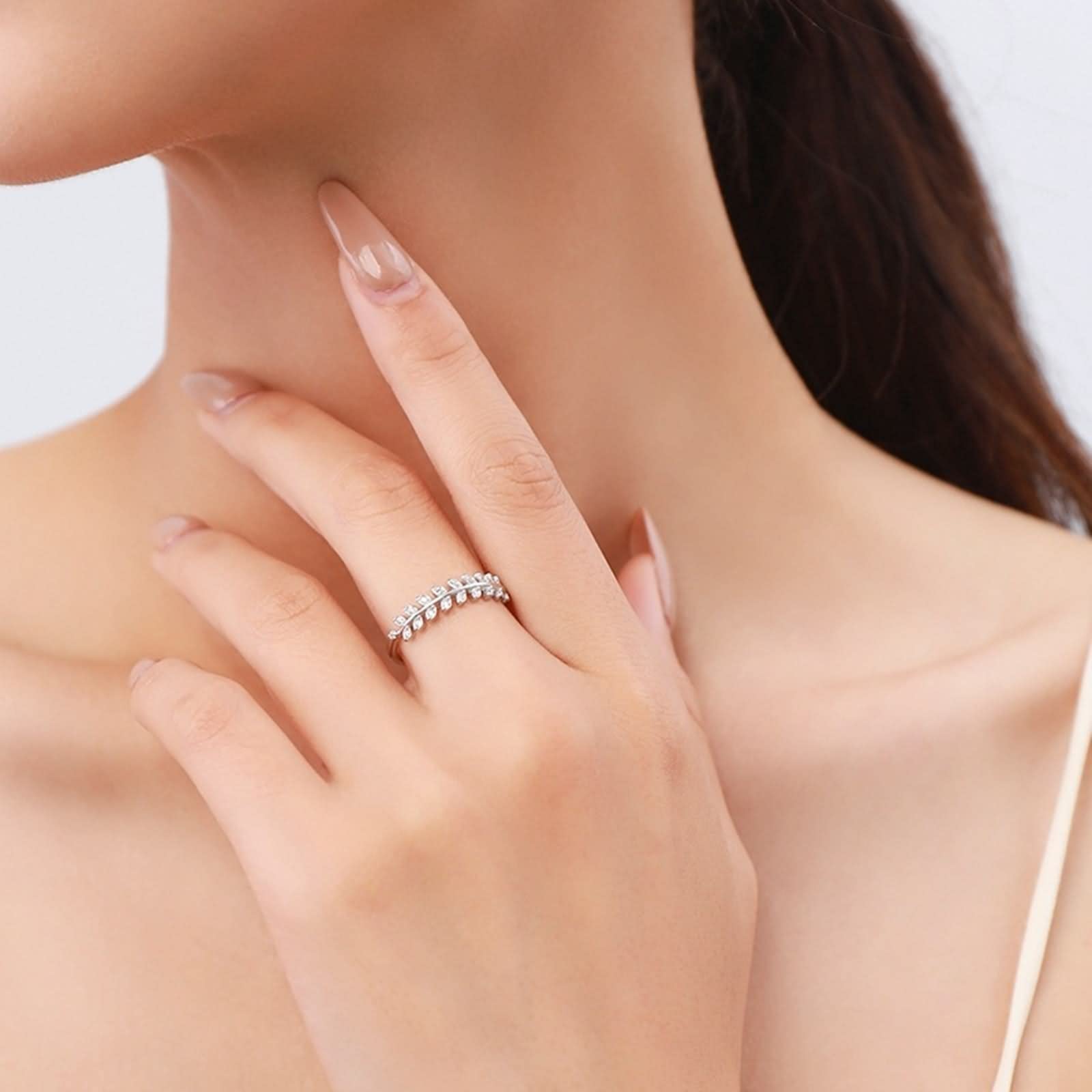 Anelli da promessa da donna, anelli di gioielli per donna Anello con strass a foglia in argento con strass