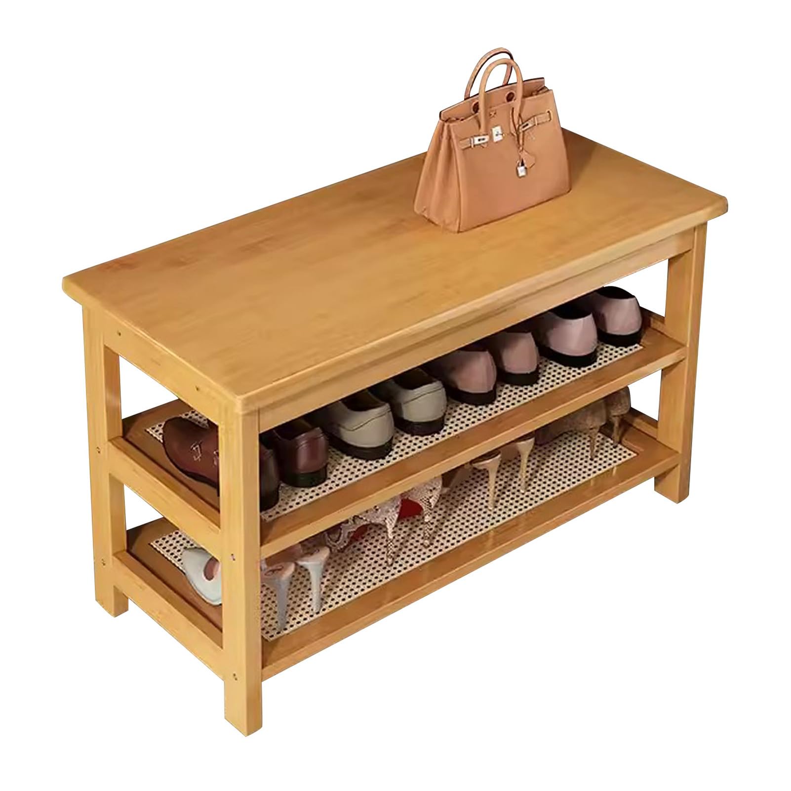 WHGURVH 3Tier Wooden Shoe Rack Bench for Entryway Front Door Orga Stylish Storage Shelf for Shoes Wood Finish SpaceSaving ShoeDurable & Functional(95 x 30 x 44 cm,Amarillo)