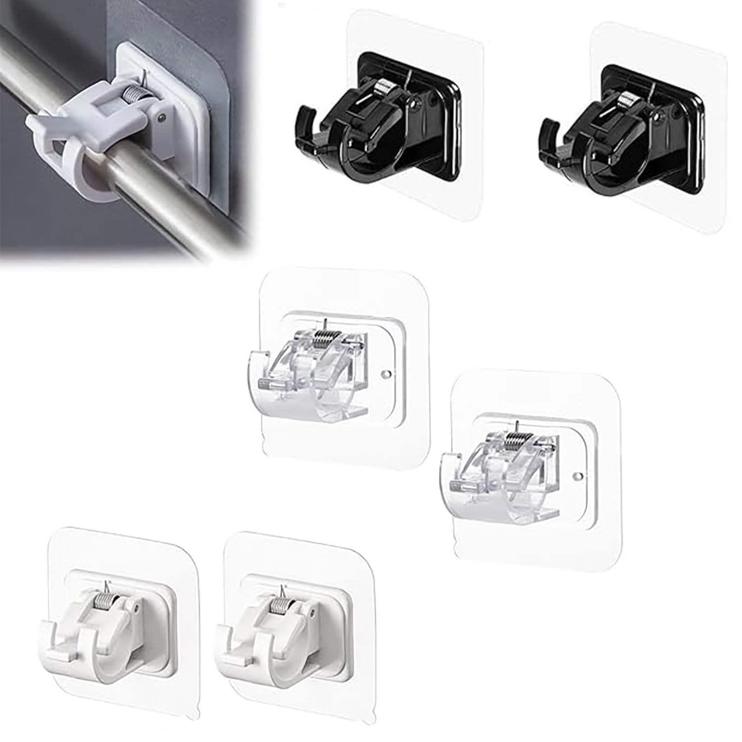 Lonimia 6 Pack No Drill Curtain Rod Brackets, Self Adhesive No Drilling Curtain Rod Holder Hooks, Nail Free Curtain Rod Hangers Save Space for Bathroom Kitchen Home (multicolor, 6cm)