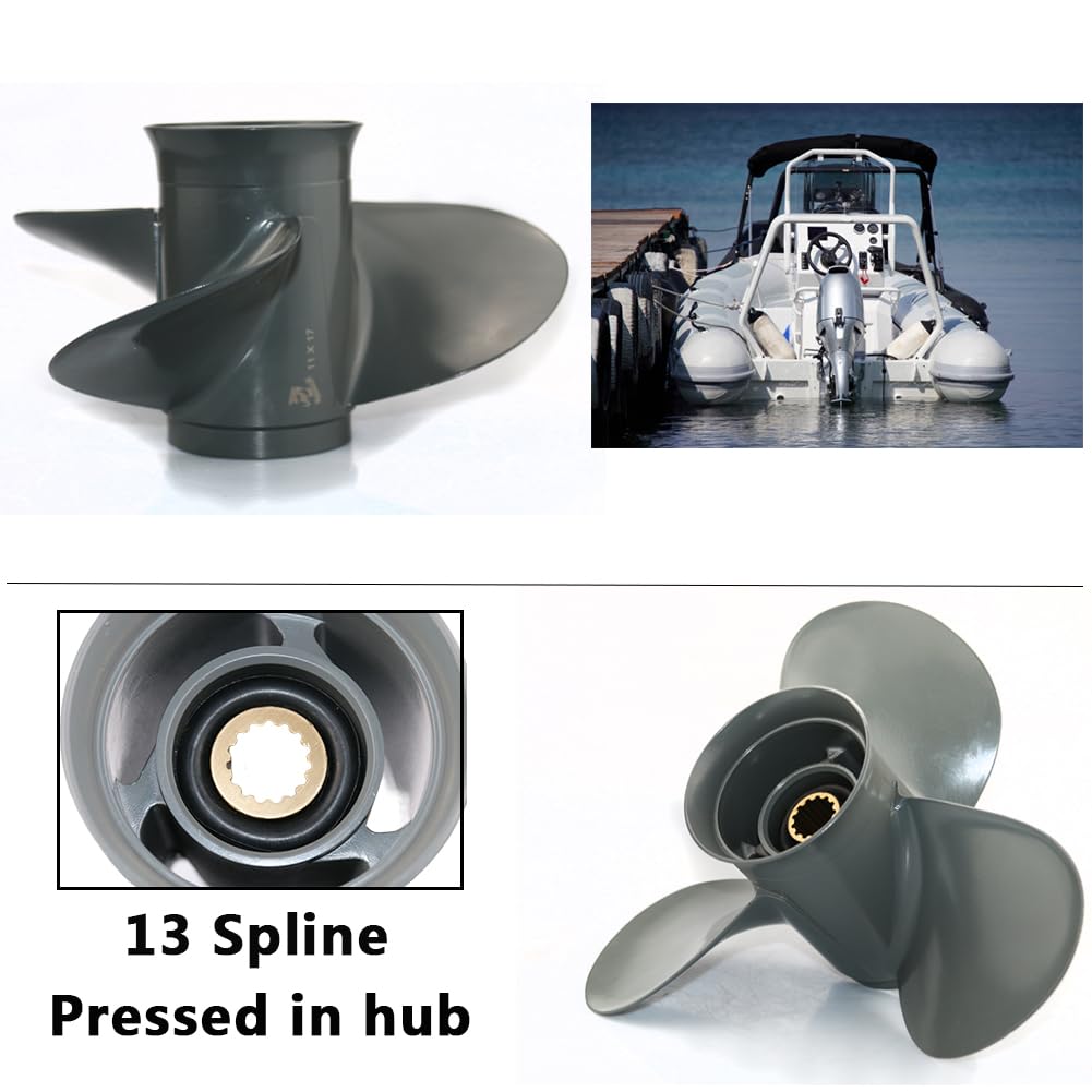 AQUAMAN Hélice fuera de borda de aluminio para motor Honda BF35-60 Hp, 12 1/4x9 11 1/4x13 11x15 11 1/8x14 11 5/8x11 11 3/8x12 11 1/8x13 11 3/4x10 ,13 Splits ine Tooth,Rh