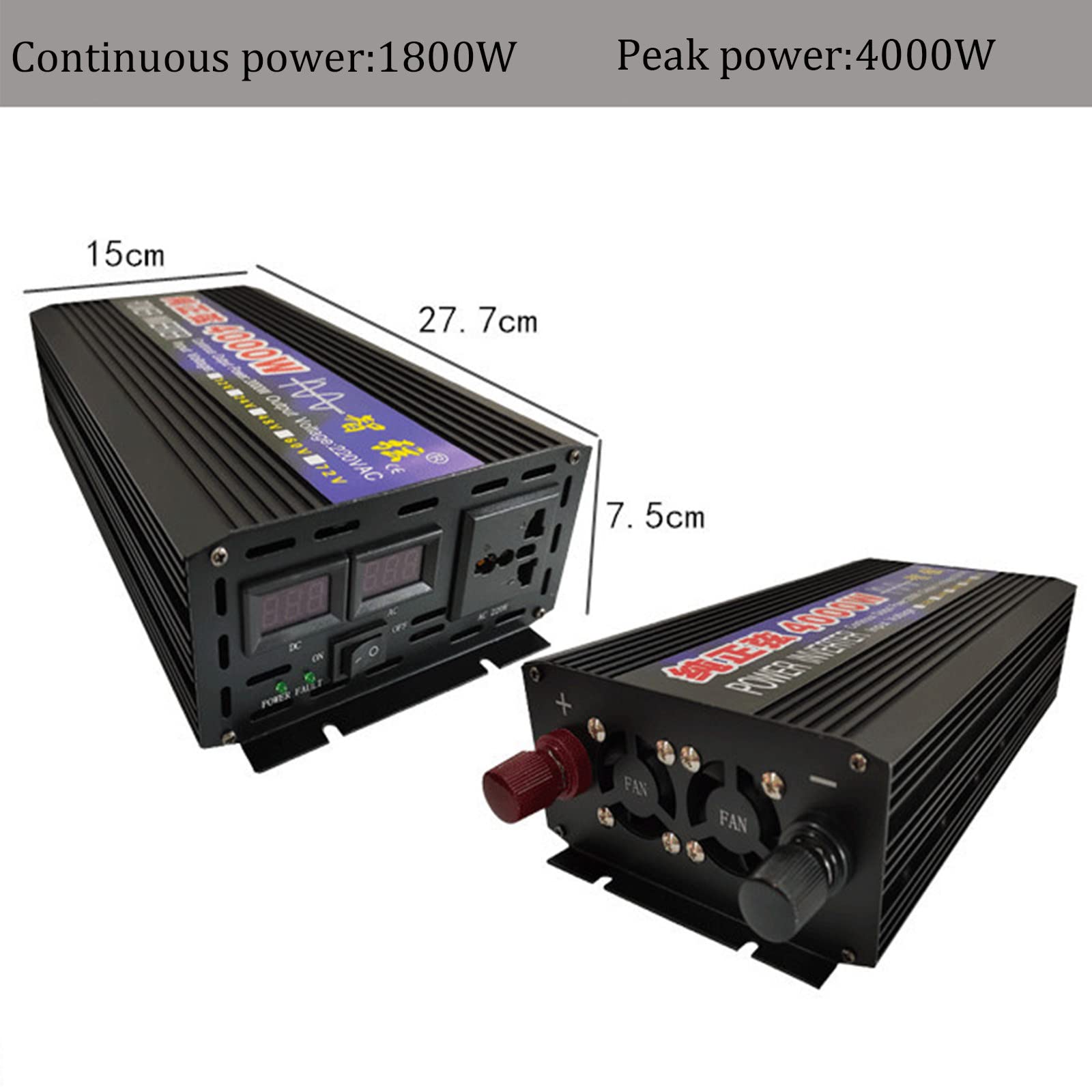 4000W Pure Sine Wave Power Inverter 12V To 110V/220V - LCD Display With USB Ports