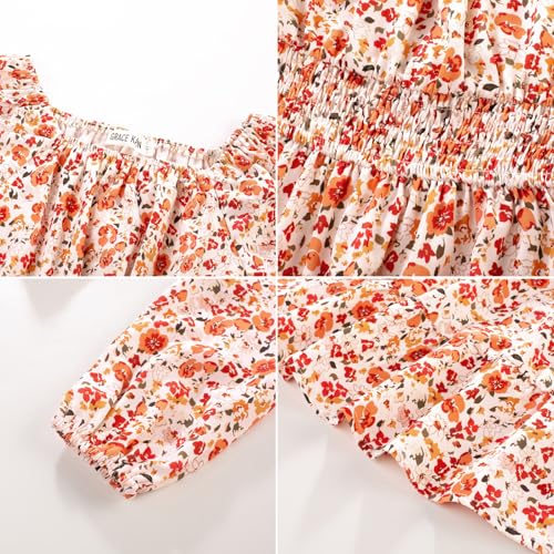 GRACE KARIN Girls Fall Dress Floral Long Sleeve Midi with Smocked Waist for Holiday Party 6-14Y3