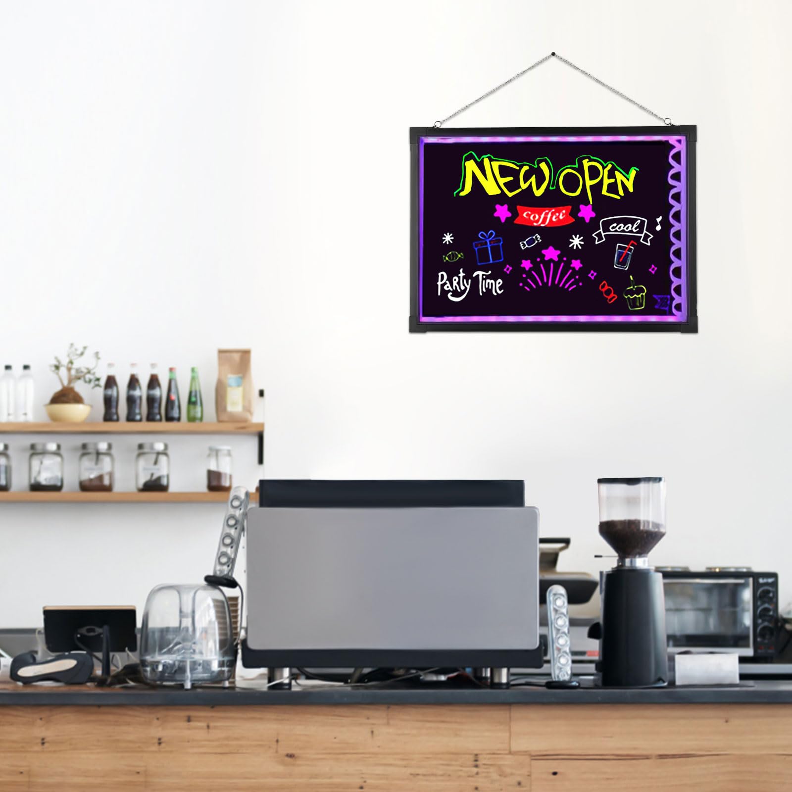 Schwarz LED Schreibtafel Buntes LCD Schreibtablett Leuchttafel DIY Leuchtende Werbetafel mit 7 Farbvariationen 18 Lichteffekten LCD Writing Tablet für Dekoration Werbetafeln 50 * 70CM