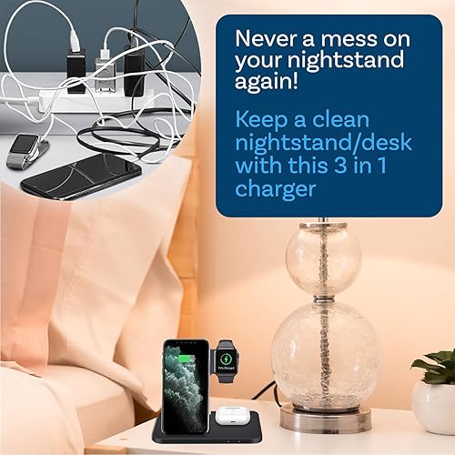 Miniatura 5 de MMOBIEL Estación de carga inalámbrica compatible con iPhone, Apple Watch y AirPods - Soporte de cargador inalámbrico 3 en 1 de 18 W compatible con