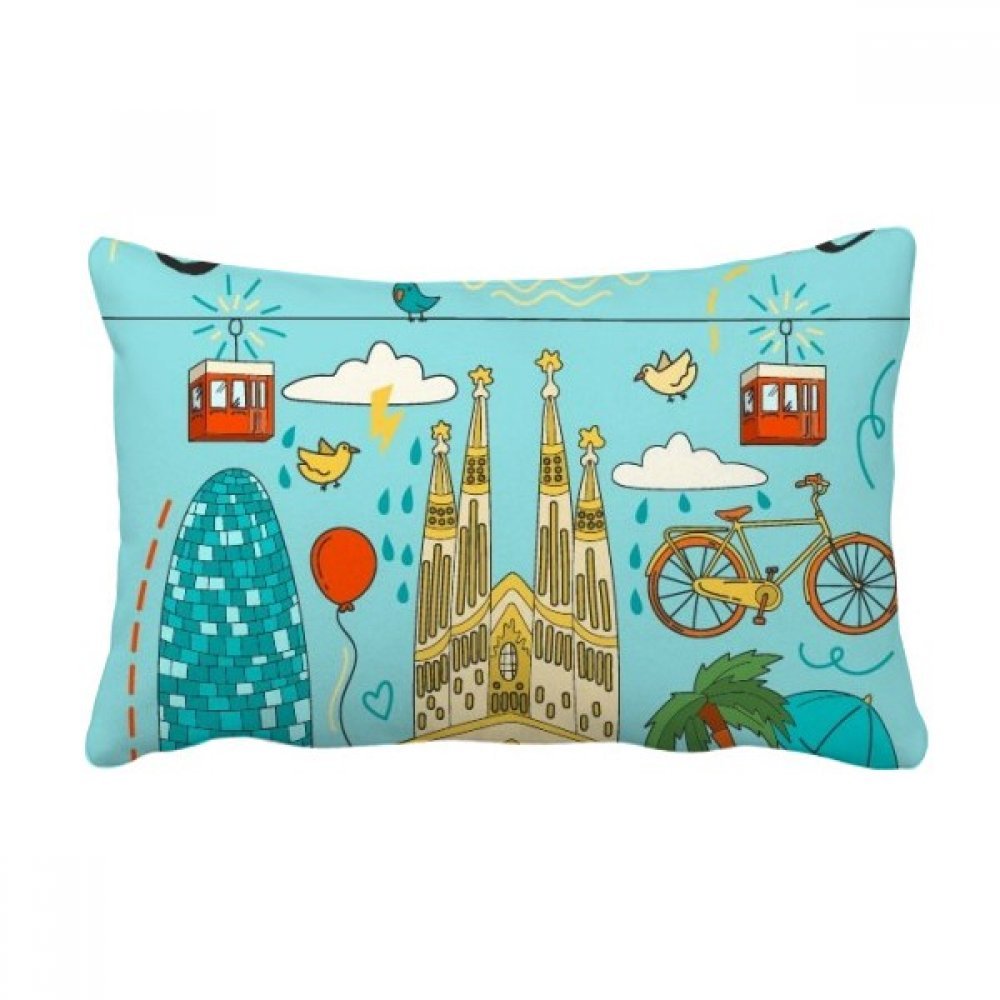 Coussin Sagrada Familia Barcelone oreiller lombaire multicolore déco maison Espagne 40x60cm