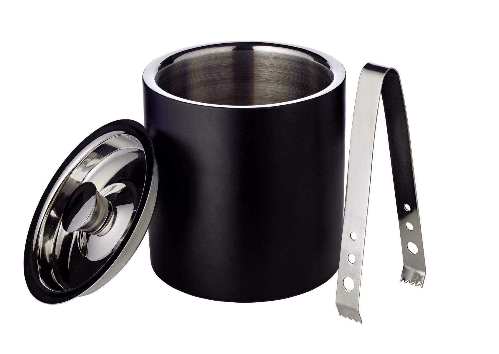 Edzard Secchio di Ghiaccio Pearl, Doppia Parete, Contenitore cubetti di Ghiaccio con Coperchio, Altezza 16,5 cm, refrigeratore Acciaio Inox Nero Matte