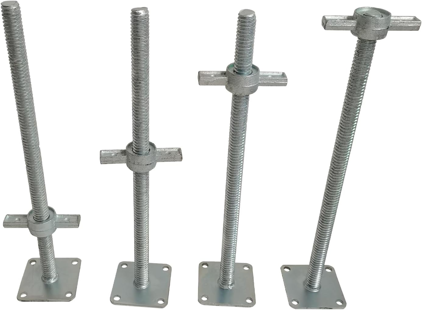 4 Pack 24" Adjustable Leveling Jacks Feet Solid Screw Jacks with Big Wing Nut & Base Plate for Baker-Style Scaffolding Equipment, Silver