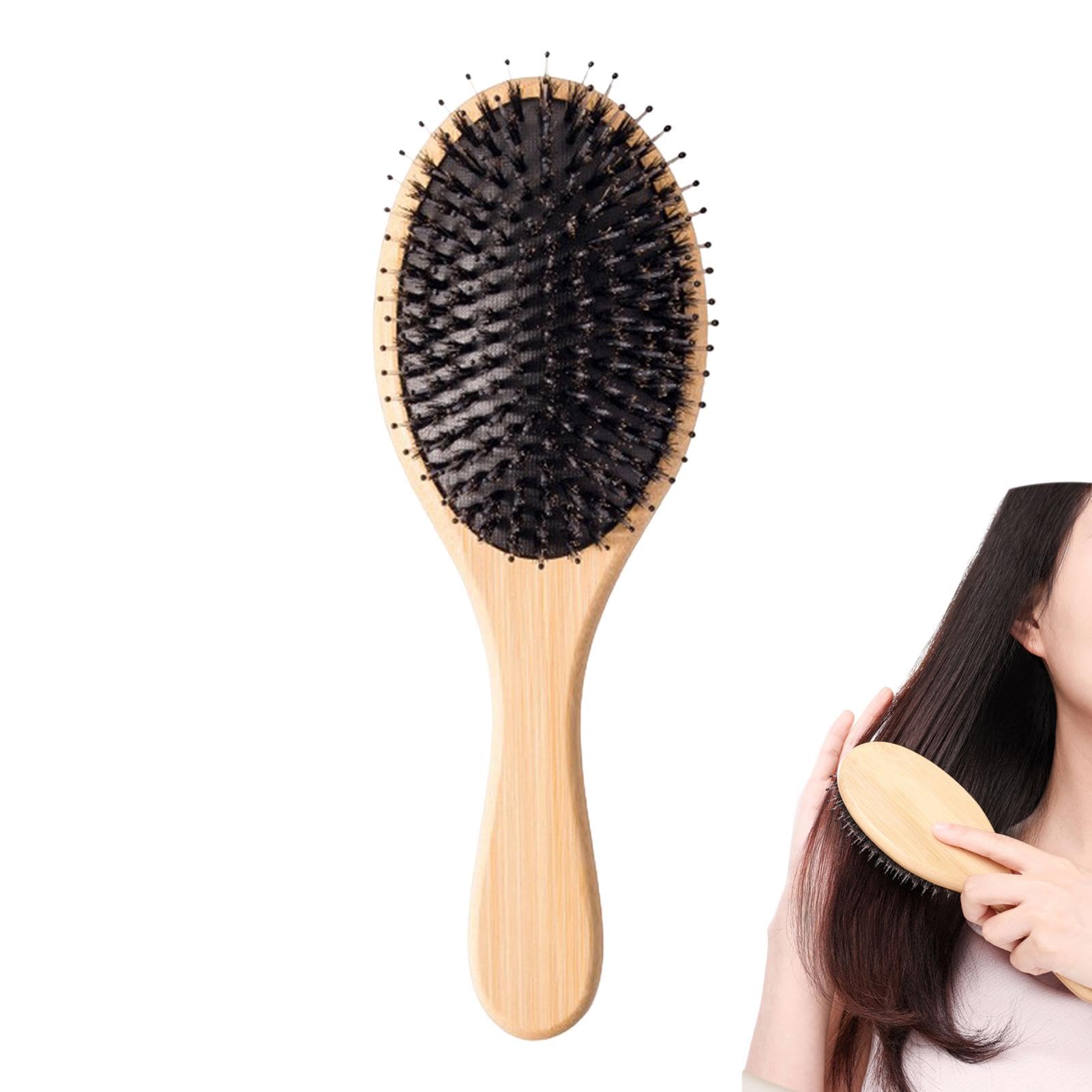 Boar Bristle Hair Brush, Natural Bamboo Wooden Paddle Hairbrush, Massage Anti Static Detangling Brush for Women Men- Suitable for Long, Curly Hair Detangling Smoothing Massaging 8.86x2.99 Inch