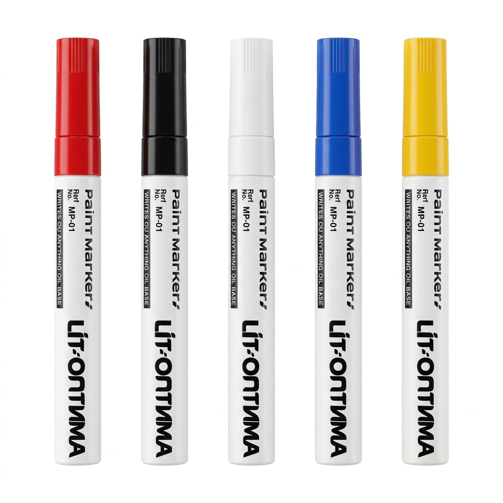 Snugcore 5 Colors Paint Pens, Oil-Based Waterproof Outdoor Paint Markers, Strong Coverage Paint Markers for Plastic Wood Metal Fabric Glass Rock painting Metallic Canvas DIY Craft Paint Set