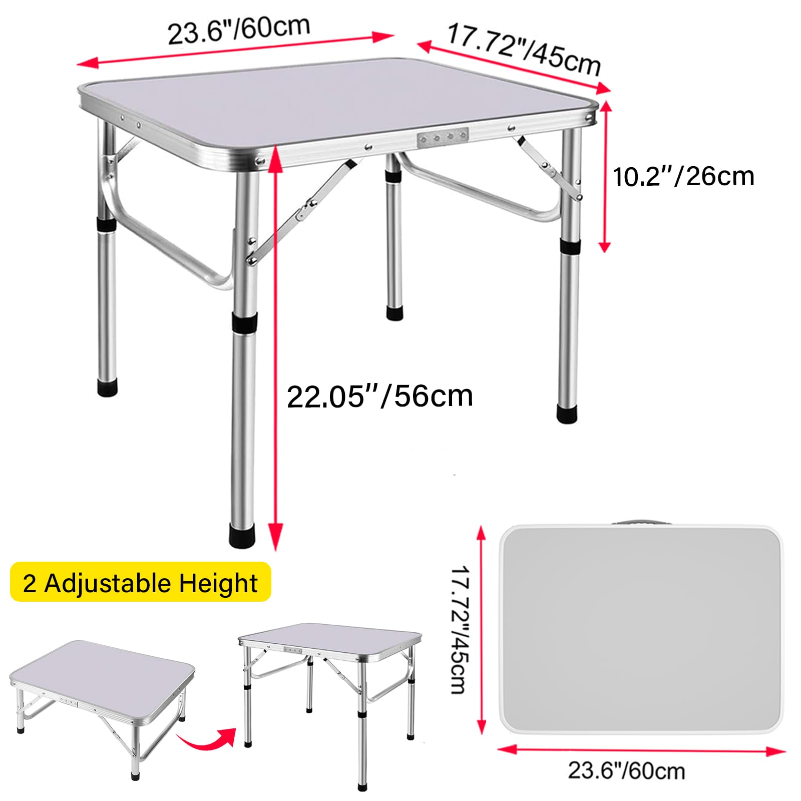 Tavolo da picnic pieghevole, in alluminio, leggero, portatile, con maniglia per il trasporto, per uso esterno e interno, perfetto per barbecue e pesca