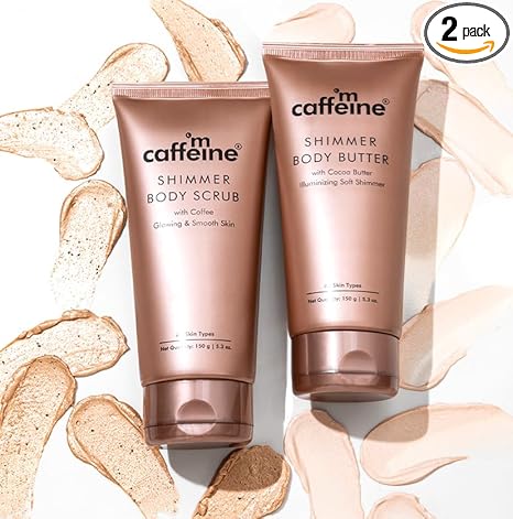 mCaffeine Shimmer Body Polishing Kit for women and men| Shimmer Body Scrub with Coffee & Shimmer Body Butter with Cocoa Butter | For Illuminizing…