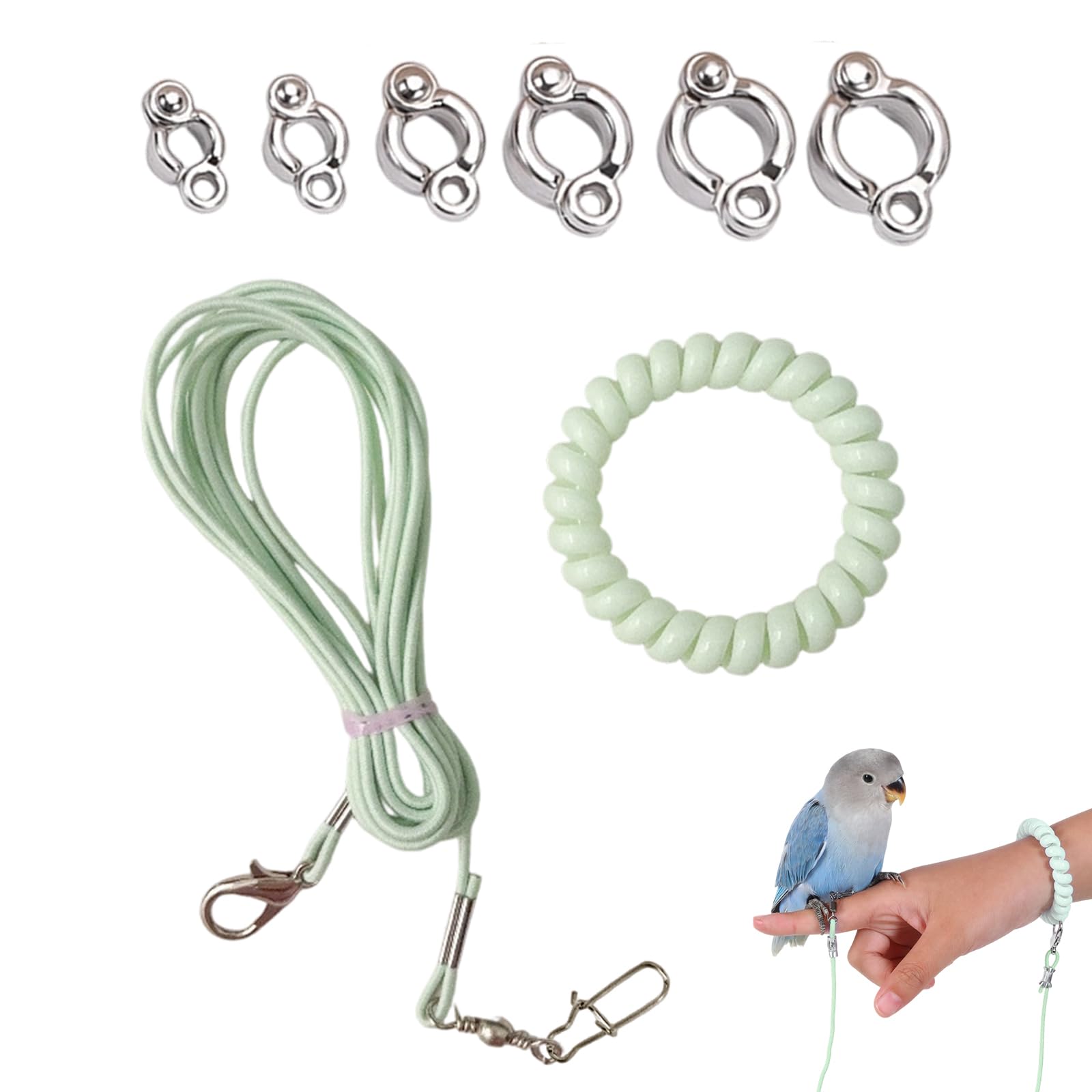 7 Pcs 300cm Anti-Bite Elastic Rope Bird Harness for Parrot, Parrot Harness with Anti Lost Bracelet and 6 Bird Rings for Leg, for Cockatiels & Small Birds Flight Training-image-49