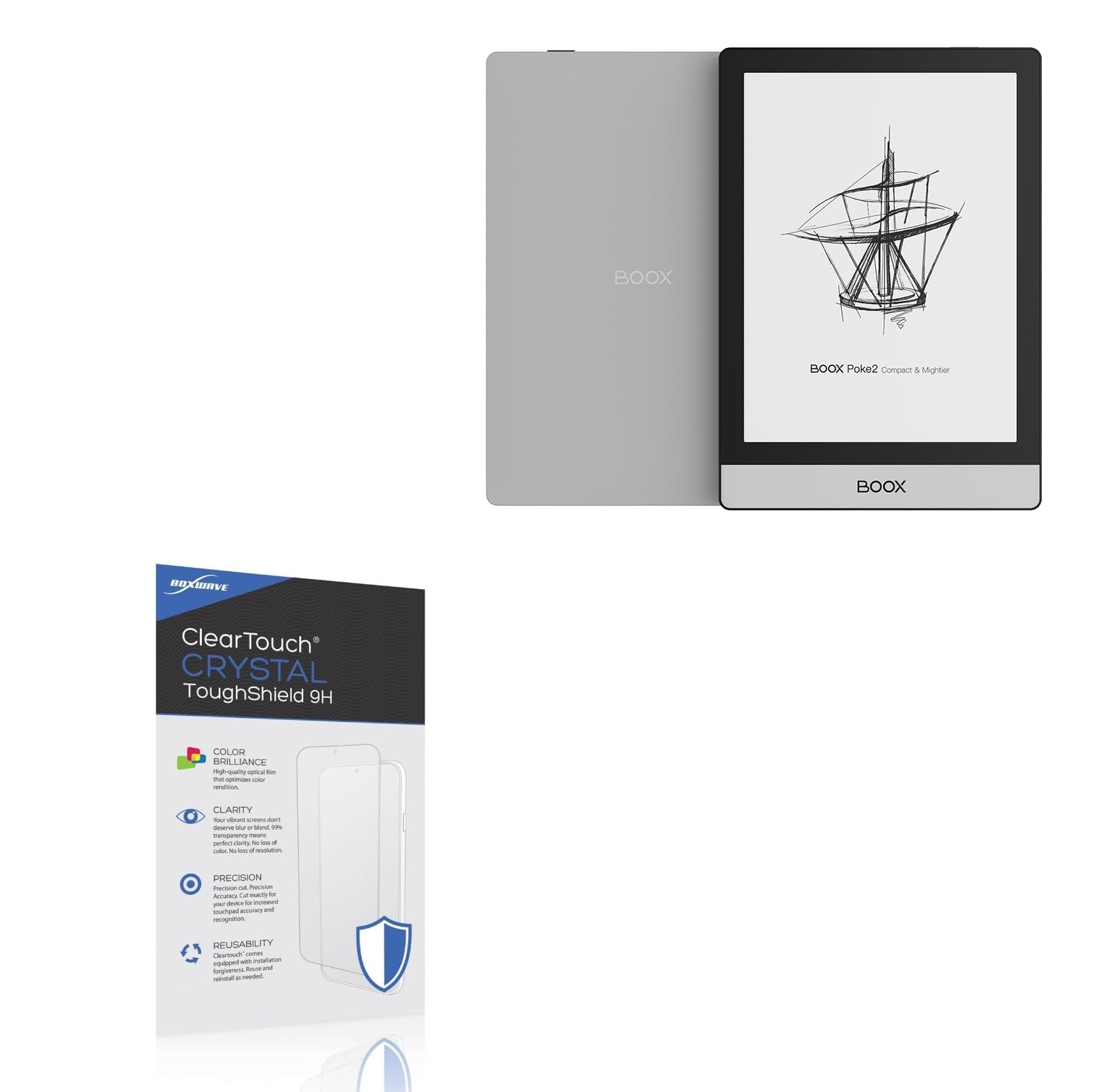 BoxWave Screen Protector Compatible With ONYX Boox Poke2 Color - ClearTouch Crystal ToughShield 9H (2-Pack), Clear 9H Tough Flexible Film Screen Protector