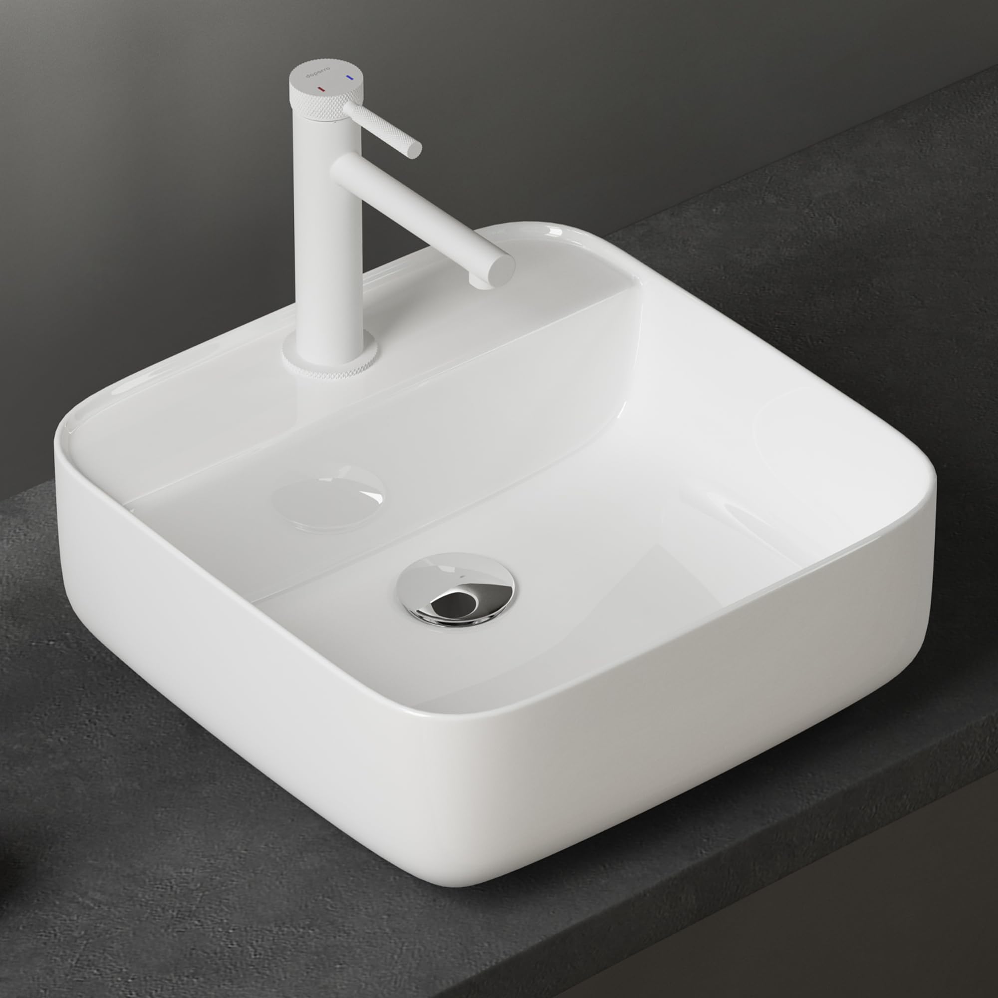 doporro Lavabo Vasque à Poser en Céramique Rectangulaire Blanc 385x385x140 mm Brüssel107