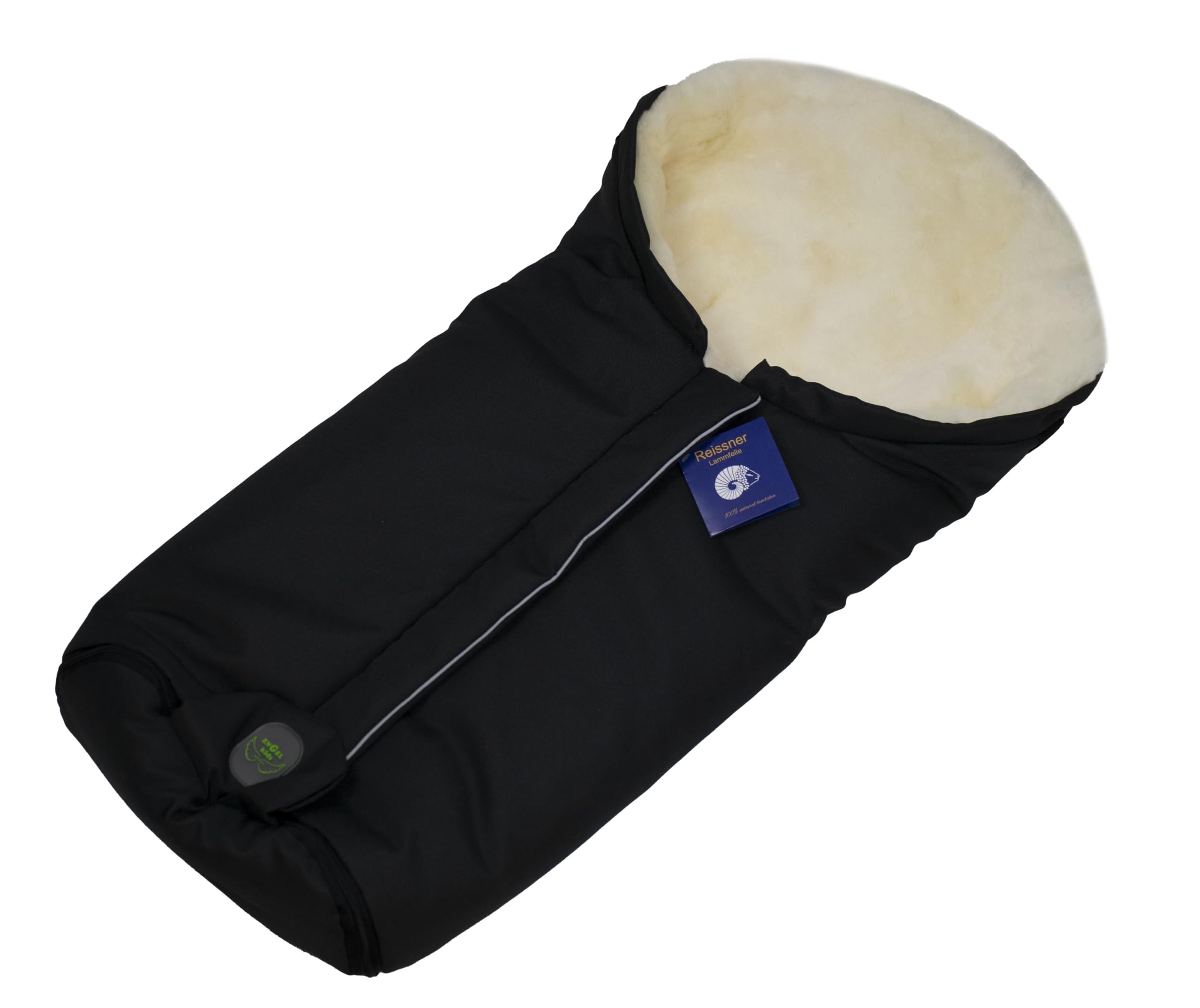 Reissner Lammfelle | Baby Fußsack ESKIMO | echtes Merino Lammfell | Mumienform | mit Reißverschluss | für Kinderwagen Buggy & Stroller | schwarz