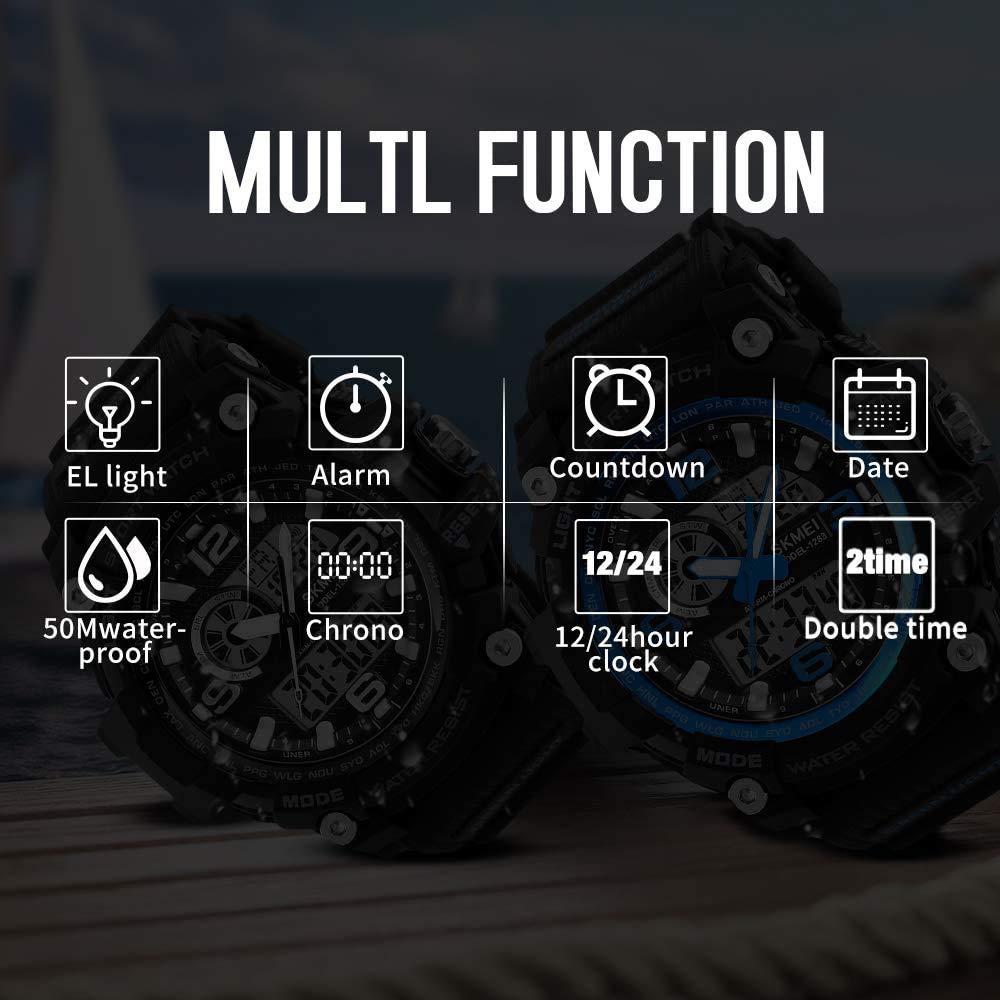 MASTOP Orologio digitale da uomo, impermeabile fino a 50 m, grande quadrante, multifunzione, analogico, militare, sportivo, impermeabile, elettronico