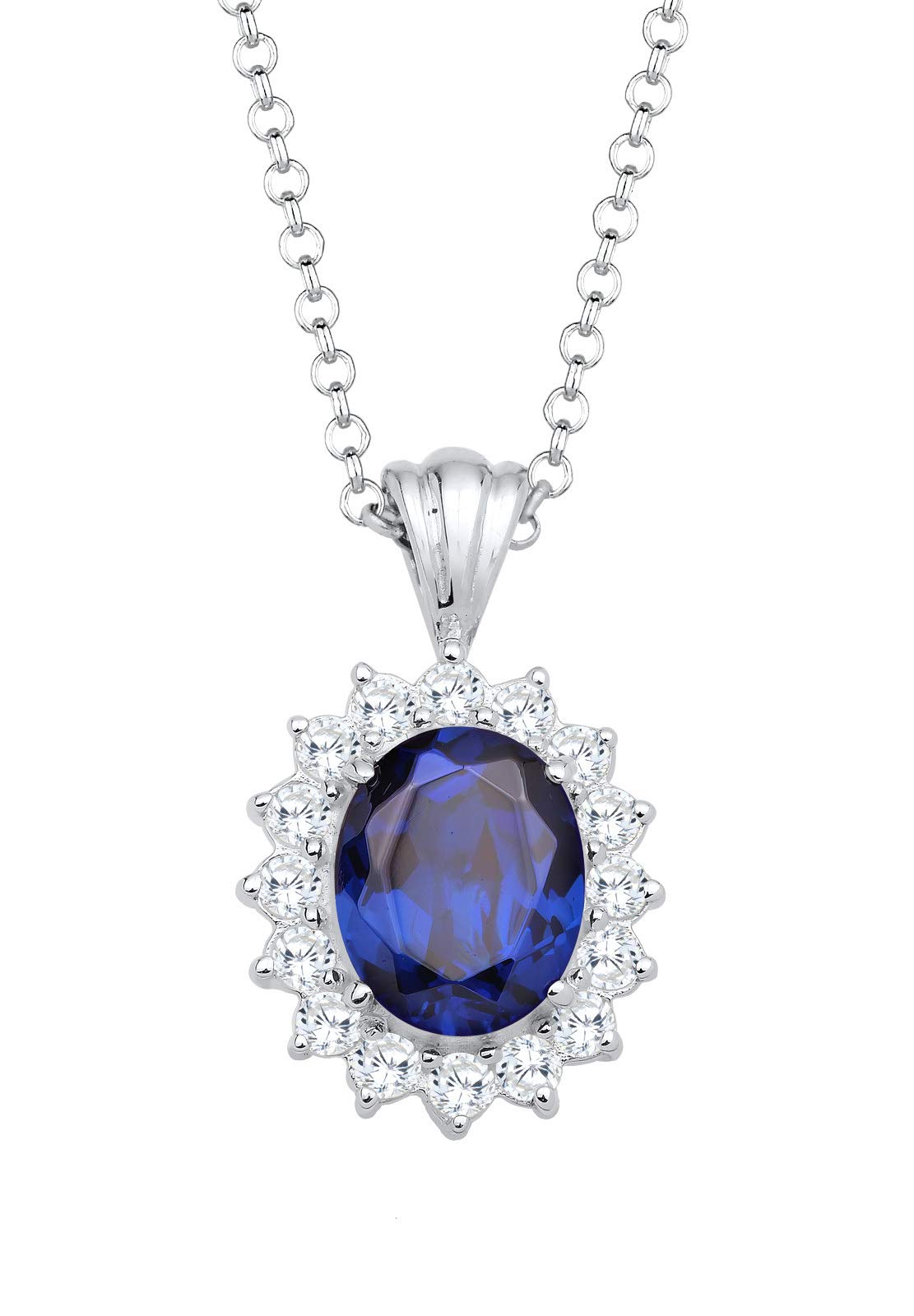 Elli Women 925 Sterling Silver Xilion Cut Cubic Zirconia Necklace and Blue Crystal - 45cm length