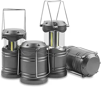 Lichamp LED Camping Lantern, 4 Pack Battery Powered Flashlight for Power Outages, Portable Collapsible Hanging Light Essential for Home, Outdoor, Emergency Lamp Survival Kit Gear for Hurricane, Gray