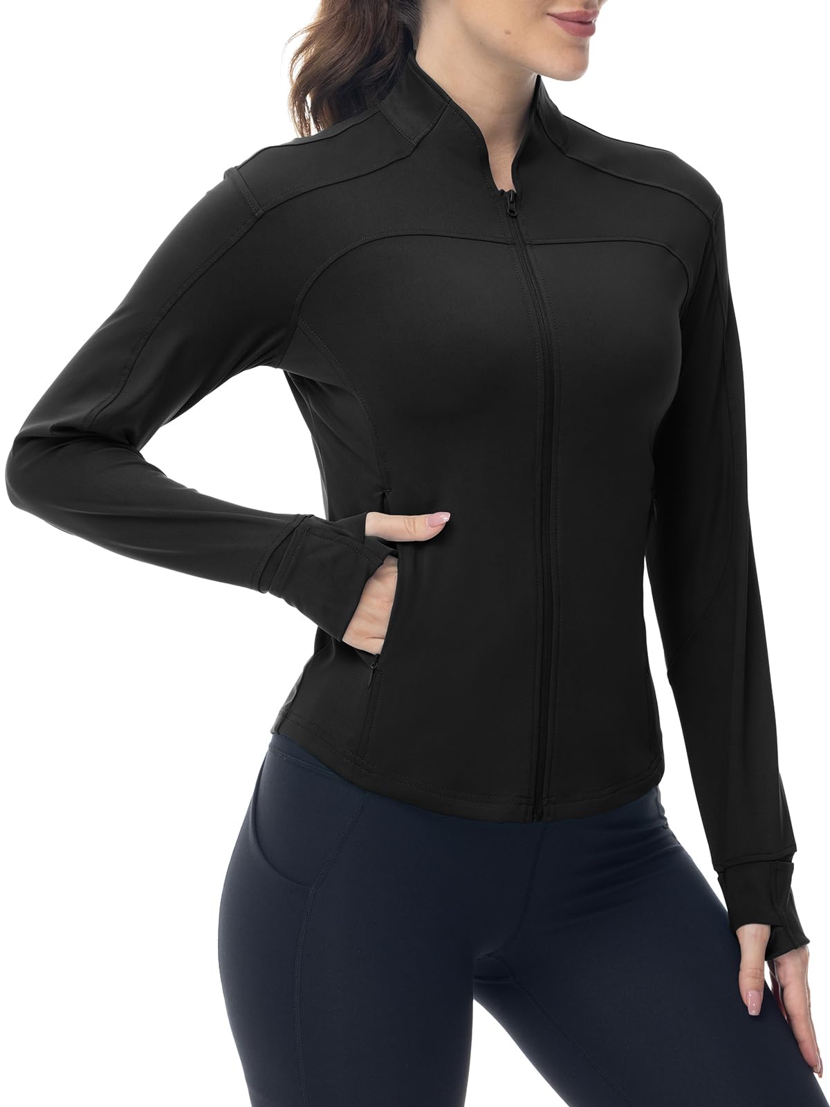 YSENTO Damen Sportjacke Laufjacke Funktionsjacke Wanderjacke Leicht Langarm Yoga Gym Sport Oberteil Atmungsaktive mit Daumenloch
