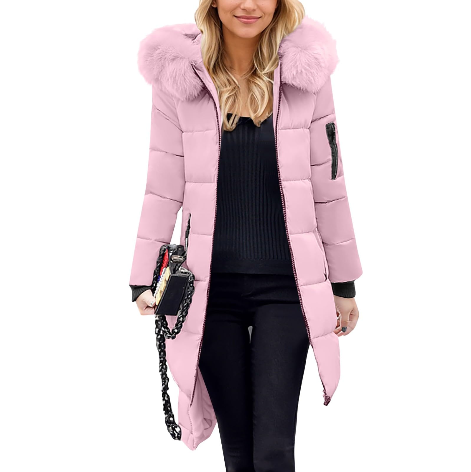 Wintermantel Damen Lang Daunenmantel Warm Steppmantel Einfarbig Winterjacke Mit Taschen Damenmantel Gefüttert Daunenjacke Mit Reissverschluss Steppjacke Elegant Puffer Jacke Winddicht Casual