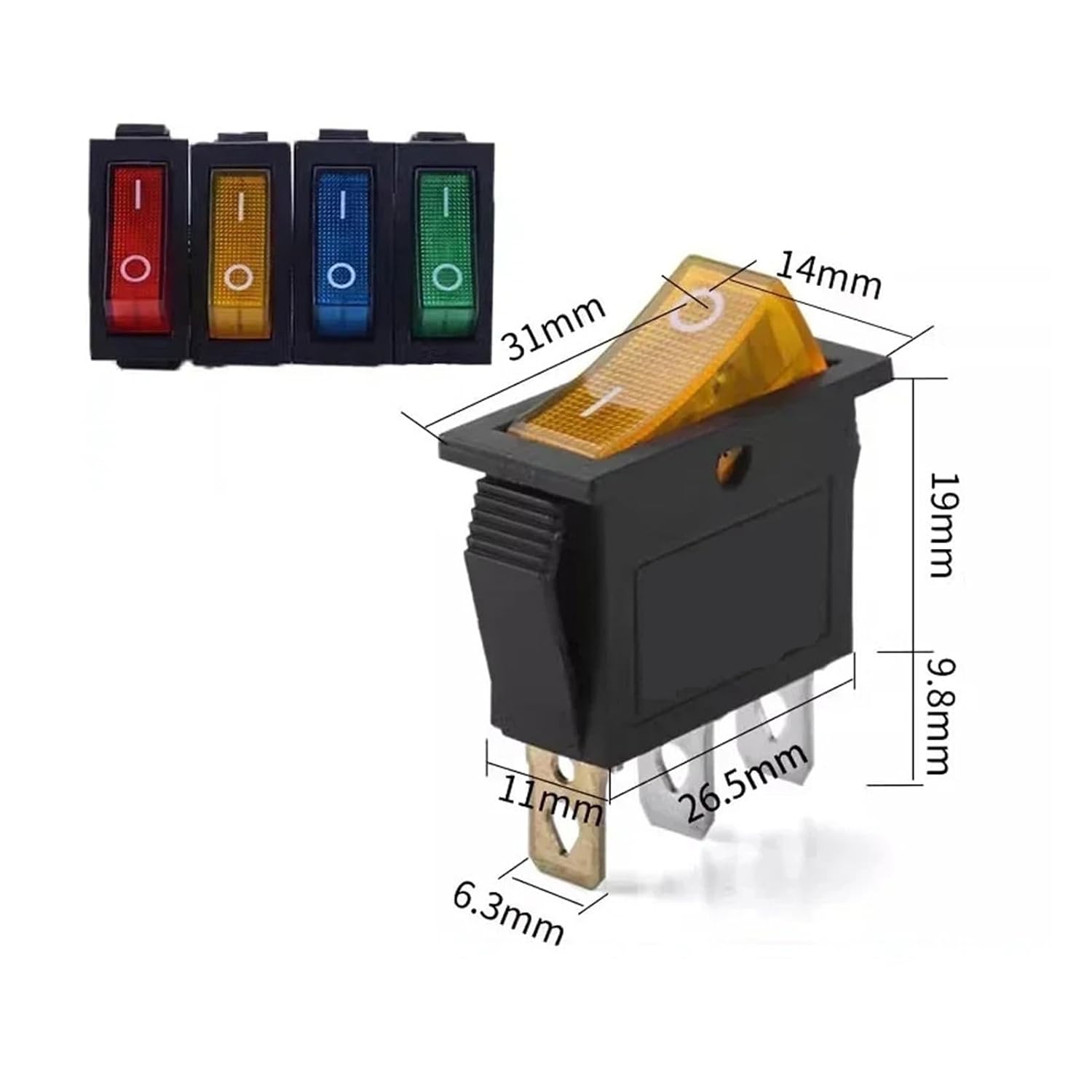 5/20Pcs KCD3 Rocker Switch 3 Pin 2 Position ON Off 16A 250V 220V 20A Boat-Shape Electric Toggle Switch with LED Light