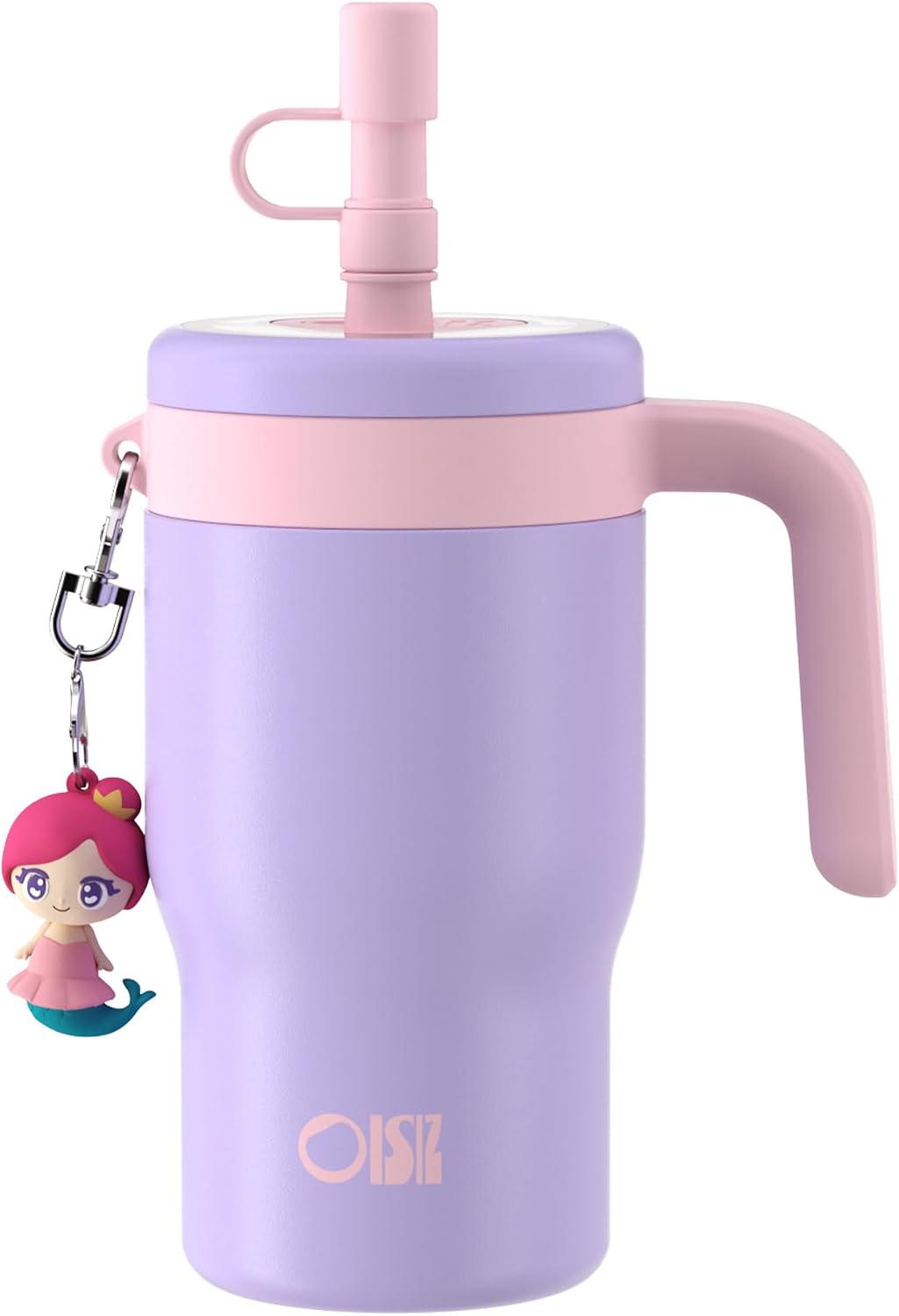 OISIZ 14oz Kids Tumbler with Straw Lid & Handle,Kids Cup with Animal Accessory for School,Kids Water Bottles with Dust-proof Cover,Leakproof Water Bottles,316 Stainless Steel,Keep Cold 24 Hours-purple