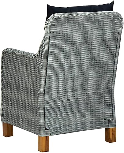 Miniatura 7 de Sillas de patio con cojines, 2 piezas, ratán de polietileno, gris claro, comedor, sillas de mesa de comedor para playa, patio, picnic, estudio