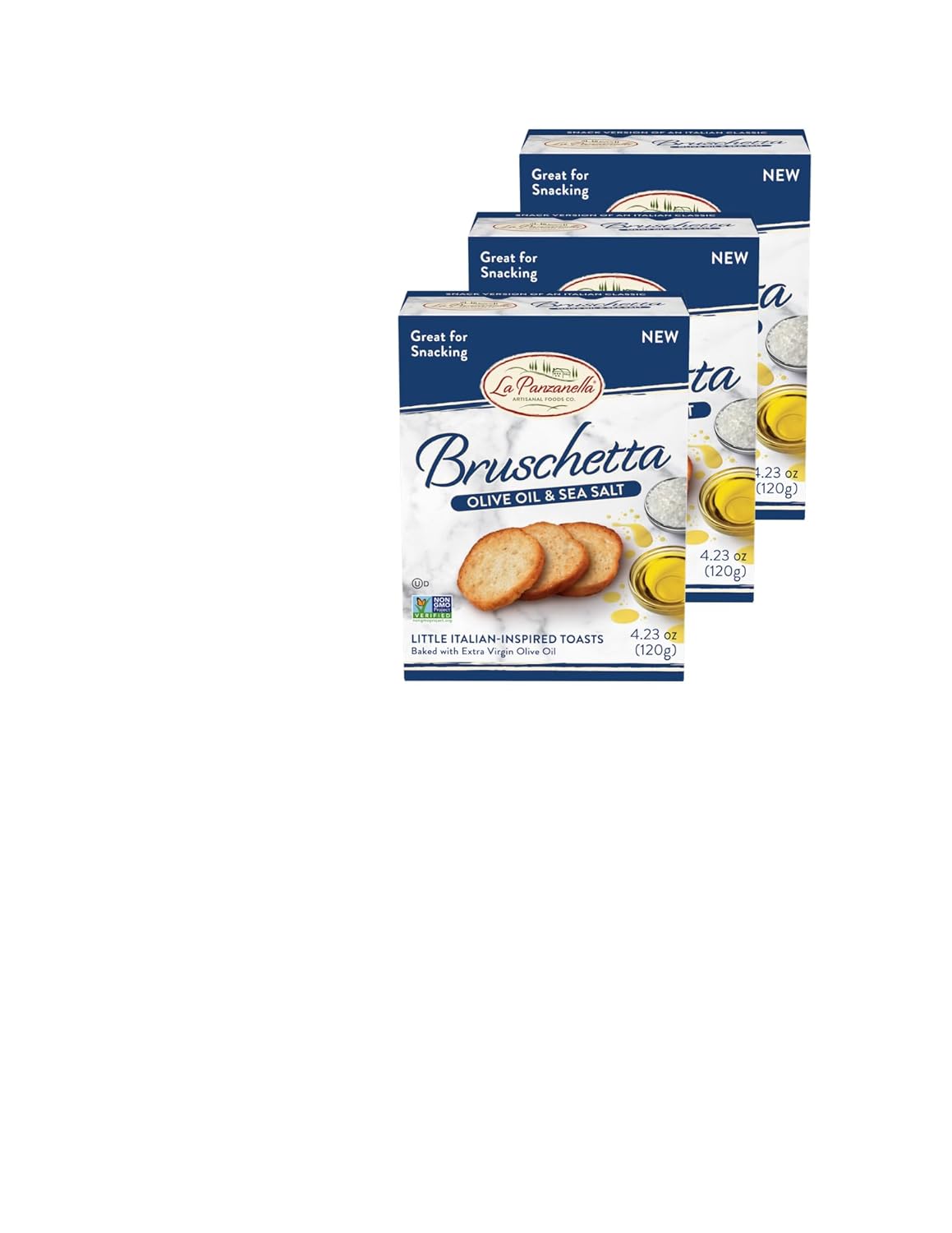 All Natural Bite Size Bruschetta Toast Crackers Bruschettini Vegan Chips (4.23oz 3PACK, Olive Oil & Sea Salt)