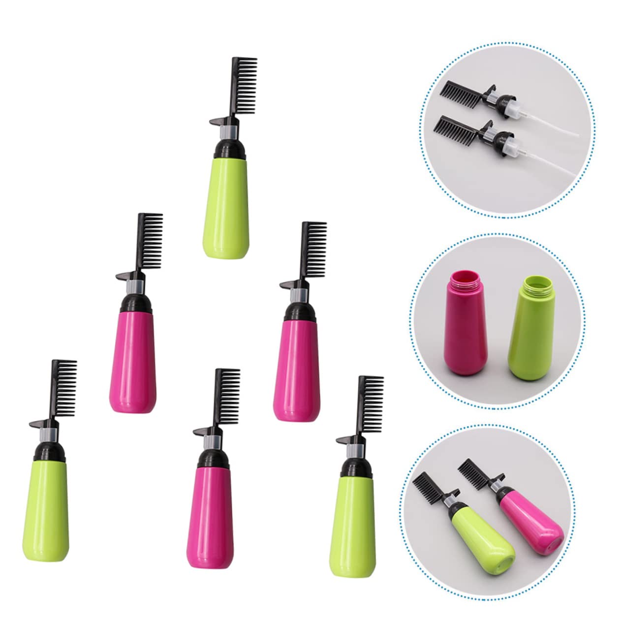 6pcs Temporary Hair Dye Comb Applicator Bottles for Dark Hair Root Comb Applicator Random Color