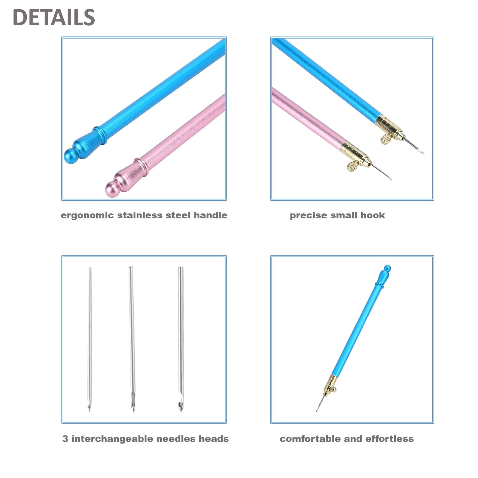 Embroidery Crochet Hook, Tambour Beading Sequins Crochet Hook, Two Color and 3 Kinds of Needles for Sewing, Embroidery, Beading or Handmade Crafts