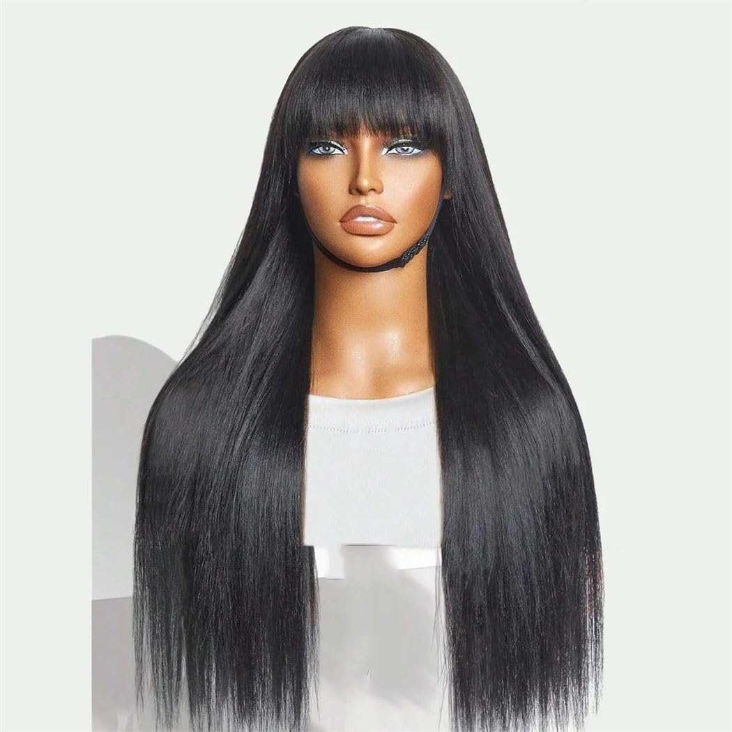 Parrucca di pizzo for capelli umani diritta da donna con frangia Parrucche lunghe brasiliane Capelli for la festa nuziale quotidiana(180,18in#3x1)