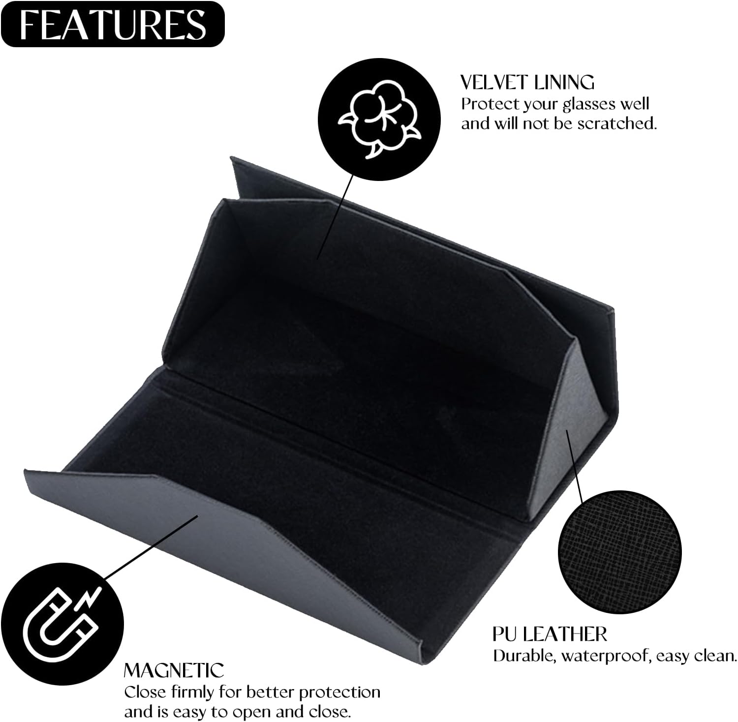 Foldable Glasses Case With Clean Cloth, PU Portable Sunglasses Case, Magnetic Folding Hard Case Eyeglasses Protection