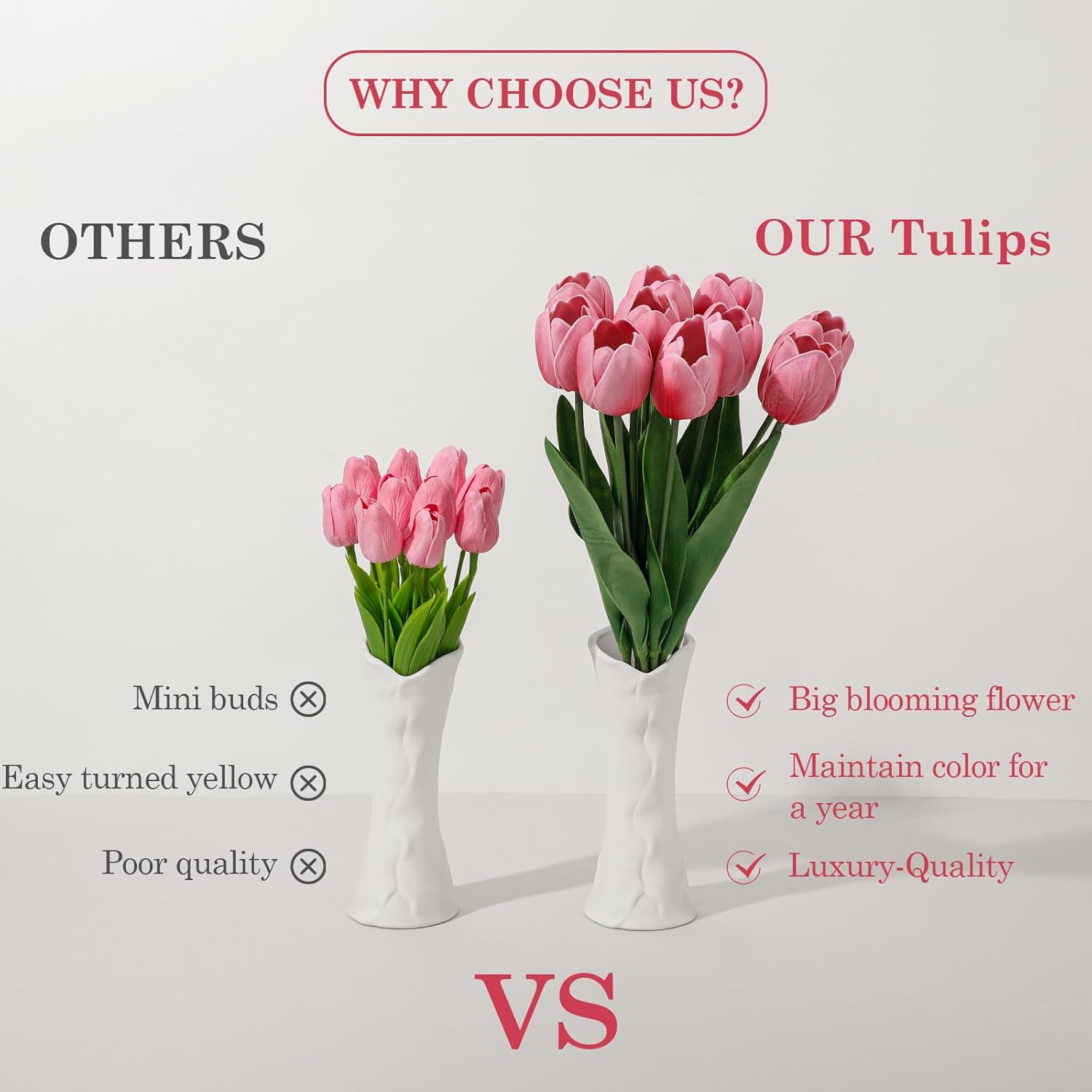 Pink Fake Tulips,18.5" PU Artificial Tulips Flowers for Spring Easter Home Kitchen Wedding Bouquet Bulk Mother's Gift Day Decorations - Image 3