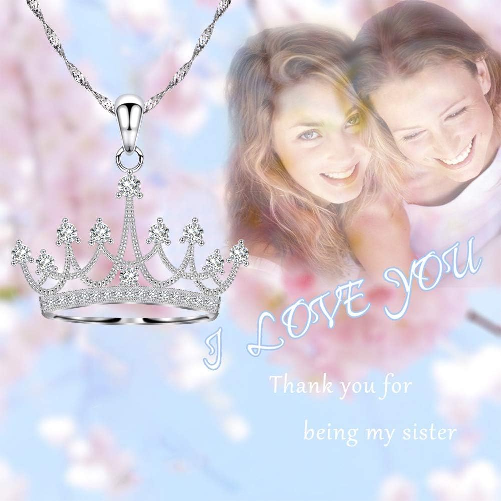 Sterling Silver Round Cubic Zirconia Crown Pendant Necklace Queen Jewelry for Mom Women with 18" Silver Chain - Image 6