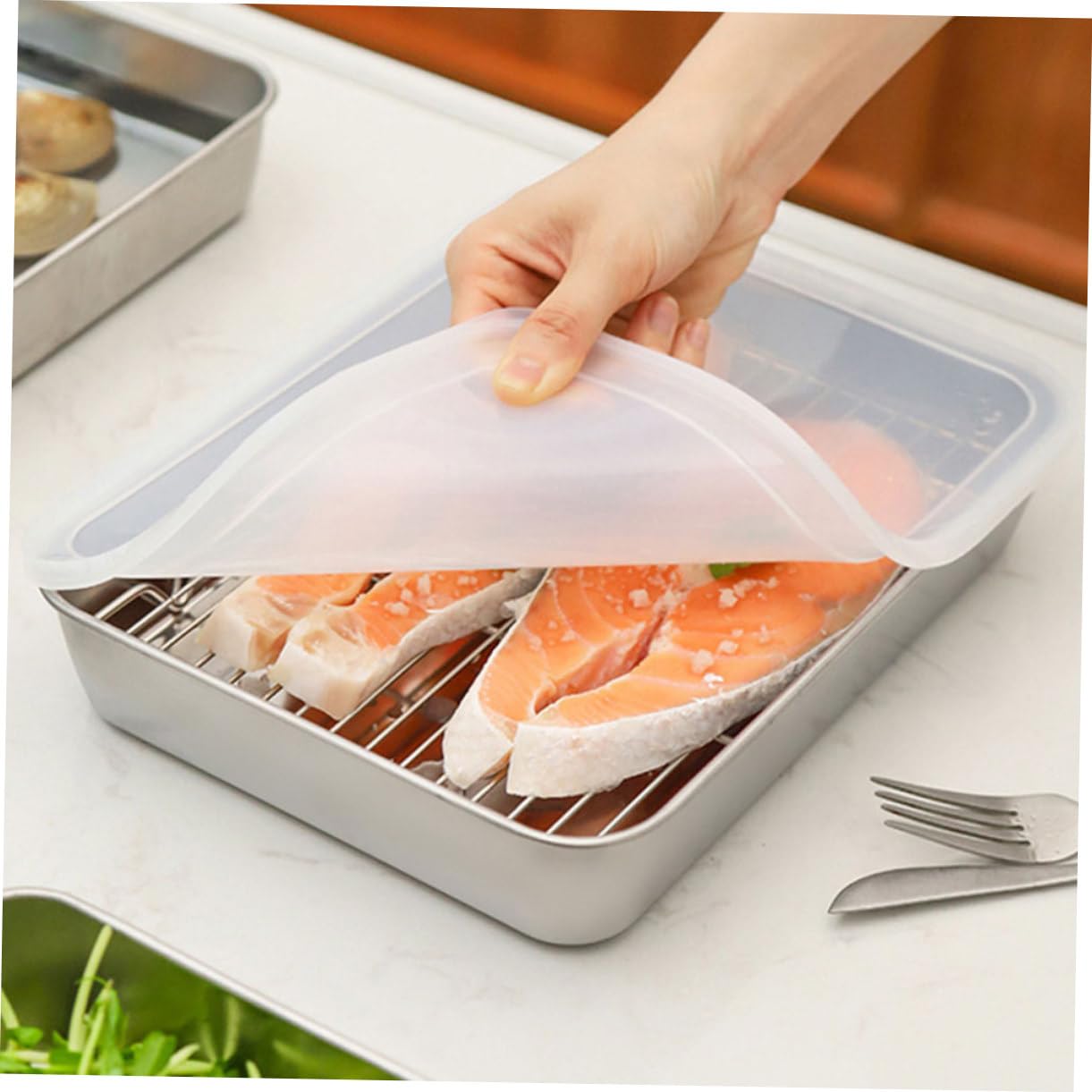 DECHOUS 1 Set Stainless Steel Bakeware Stainless Steel Cookie Pan Roasting Rack Roasting Tray with Rack Oven Tray Wire Rack Baking Pan Oven Roasting Pan Pans Fridge Food Pan Grill Biscuit