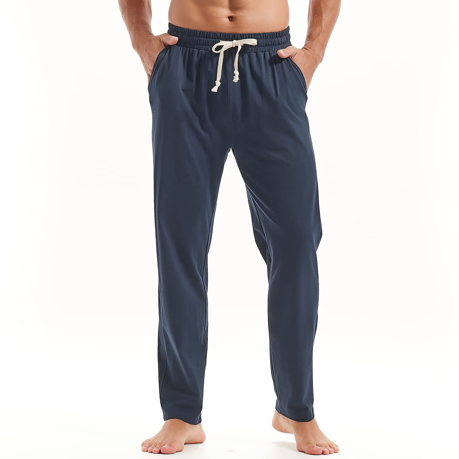 AMY COULEE Mens Cotton Yoga Pants Running Workout Lightweight Sweatpants Open Bottom Lounge Pants with Pockets
