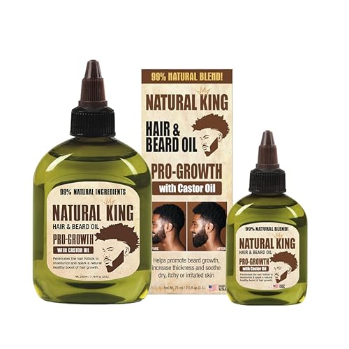 Natural King Pro-growth - Aceite de ricino para cabello y barba de 7.1 onzas y 2.5 onzas, tamaño de viaje (juego de 2 piezas)