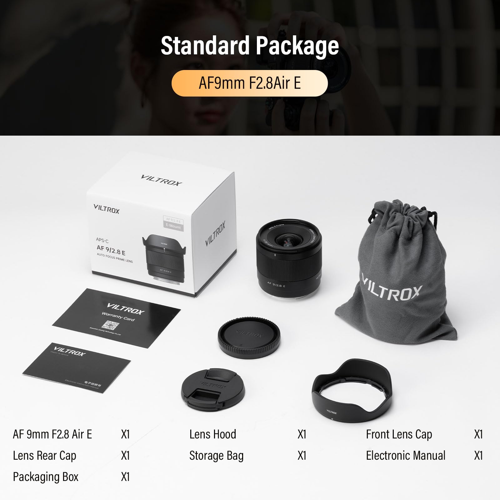 VILTROX 9mm F2.8 con Montura Air E Lente para Cámara Lens para Sony E APS-C con Autofoco y Gran Angular para Sony ZV-E10 ZV-E10II A6600 A6500 A6400 A6000 FX30 A7IV A7III A7RV