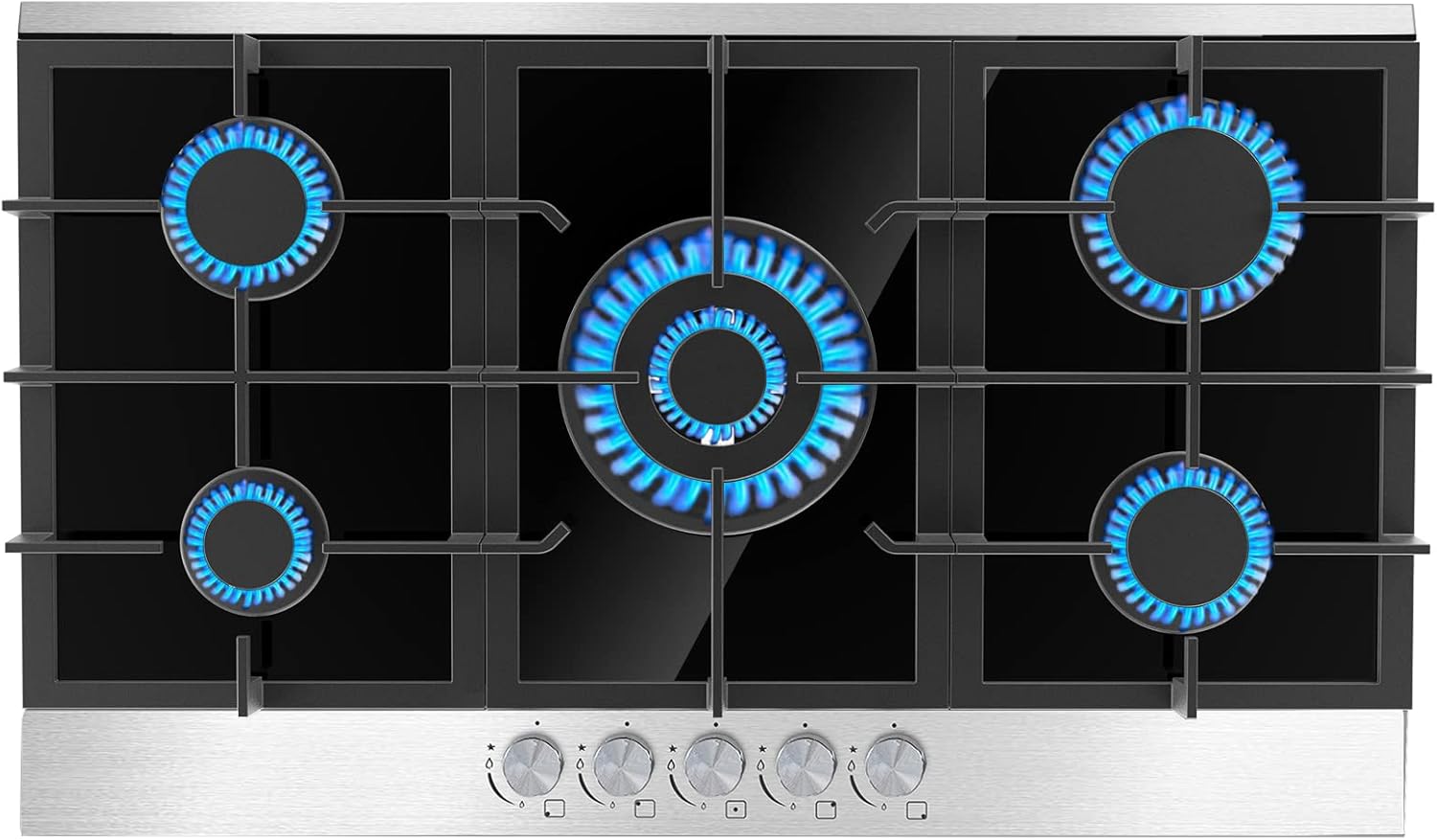 Davivy 5 Burner Gas Cooktop,34 Inch Gas Stove Top,Built in Tempered Glass Surface Gas Cooktop
