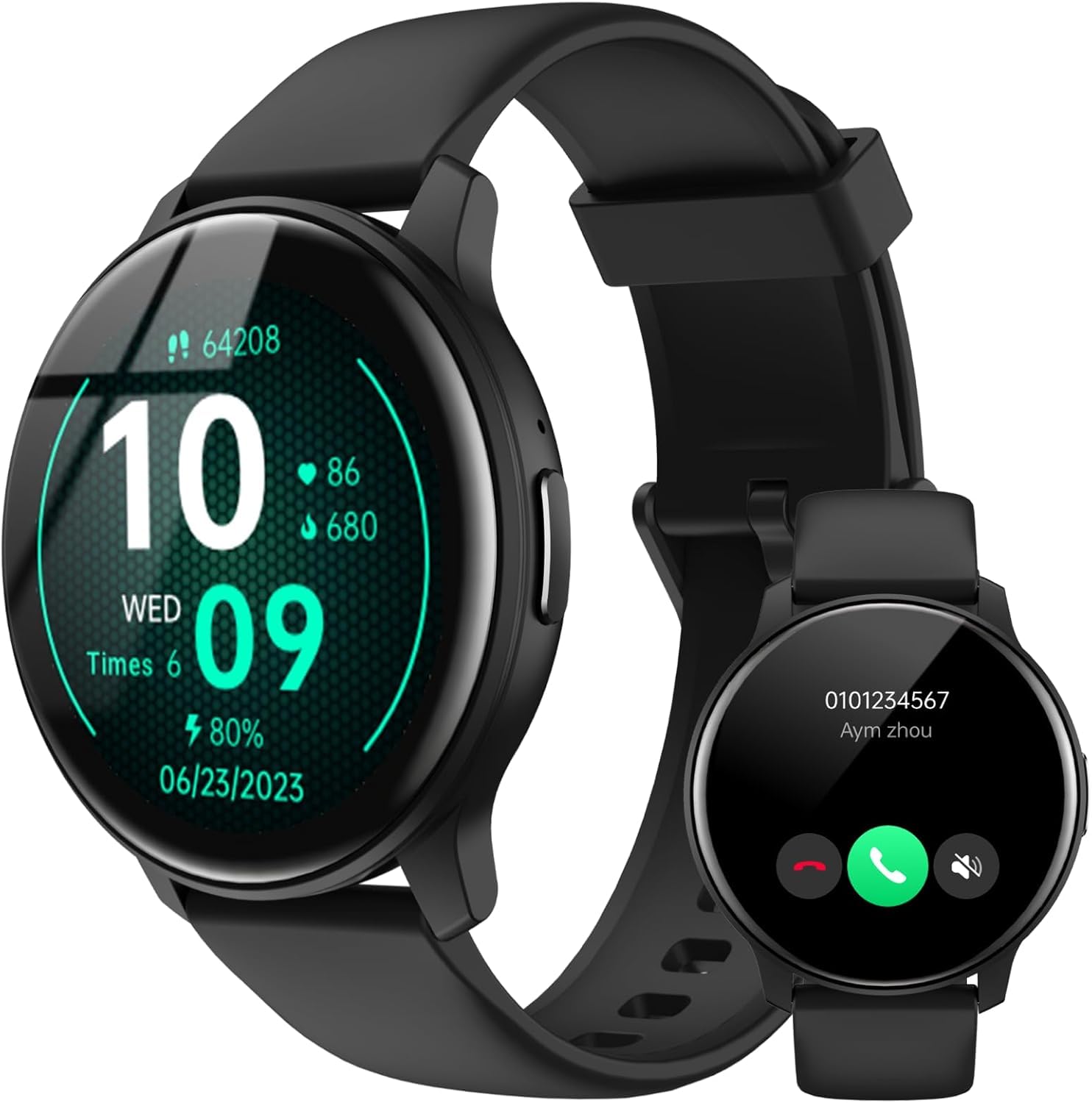 Smart Watch for Women Men Answer/Make Calls/Quick Text Reply/AI Voice, Smartwatch for iPhone Samsung Android Phones Compatible Fitness Tracker Blood Oxygen Heart Rate Circle (Dark Black 01)