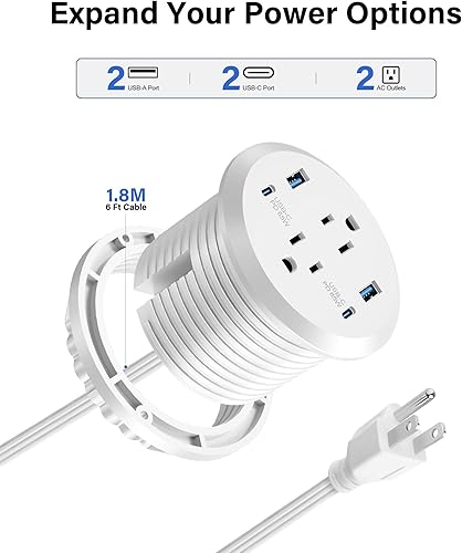 Vista 31 de Ojal de alimentación empotrado con salidas de CA, puerto USB-C de carga rápida de 20 W - Montaje empotrado para escritorio, toma de escritorio Negro