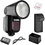 Godox V1-C Flash for Canon, 76Ws 2.4G TTL Round Head Flash Speedlight, 1/8000 HSS, 480 Full Power Shots, 1.5s Recycle Time, 2600mAh Lithium Battery, 10 Level LED Modeling Lamp, W/Pergear Color Filters