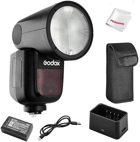 Godox V1-C Flash for Canon, 76Ws 2.4G TTL Round Head Flash Speedlight, 1/8000 HSS, 480 Full Power Shots, 1.5s Recycle Time, 2600mAh Lithium Battery, 10 Level LED Modeling Lamp