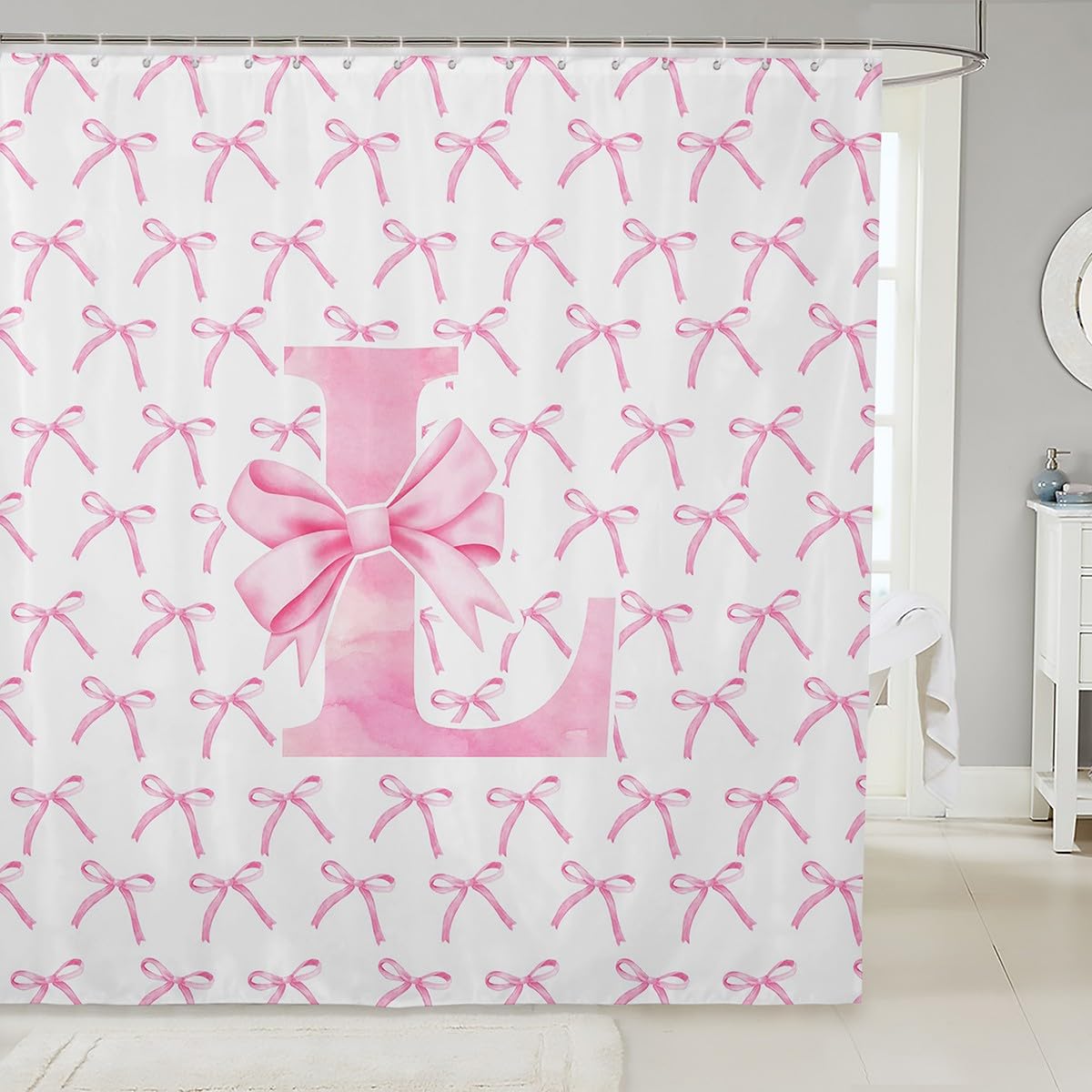 Rideaux de douche pour enfants grand format 182,9 cm de large à motif patchwork rose et blanc