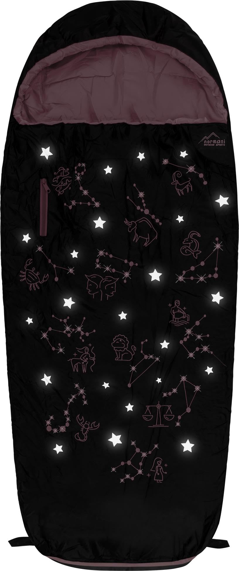 Kinder Schlafsack 3 Jahreszeiten Outdoor Deckenschlafsack Reise Mumienschlafsack - 4 bis 15 Jahren mit Sternzeichen-Motiv - Erweiterbarer Kinderschlafsack von 100 cm - 155 cm