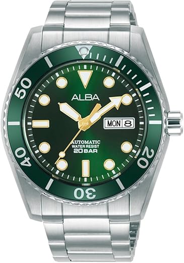ALBA Stainless Steel Men’s Analog Wristwatch Al4287X1, Dial_Green, Band_Silver