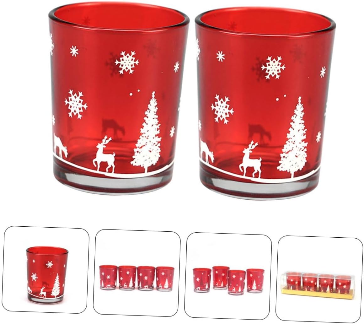 PRETYZOOM 2pcs Red Glass Christmas Candle Holders, Empty DIY Aromatherapy Candle Cups for Holiday Party Decor and Romantic Xmas Table Centerpieces