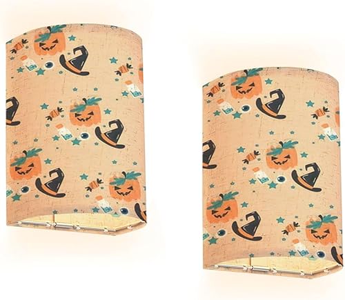 Juego de dos apliques recargables con patrón de Helloween sin costuras para envolver lámparas de pared de tela de brillo ajustable, accesorios de
