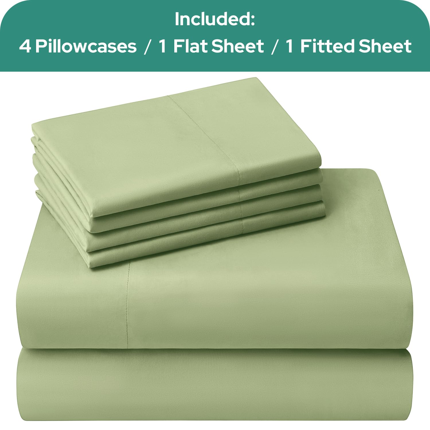 Juego De Sábanas En - Matrimonial/doble, Rayas Verde Salvia, Elástico Fácil De Todo Alrededor, Se Adapta A Colchones De Hasta (7 A 9 Pulgadas) De Profundidad, 4 Piezas (1 Plano